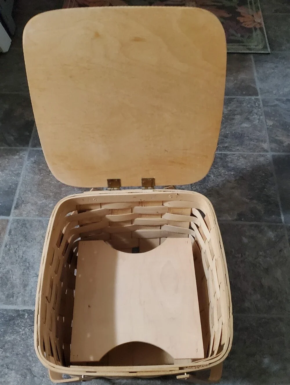 Basketville Double Pie Wood Basket for with Floral Design - Natural